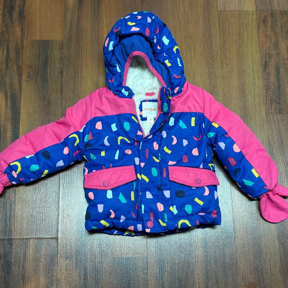 Cat & Jack Girls' Blue & Pink Hooded Puffer Jacket